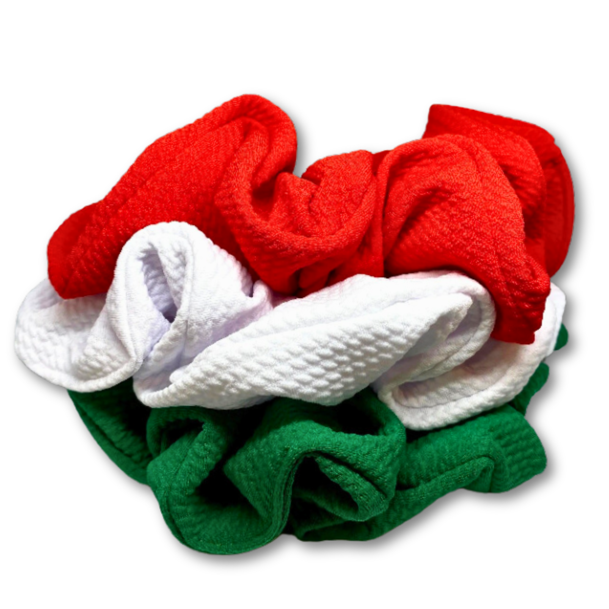 Green, Red and White Scrunchie Trio