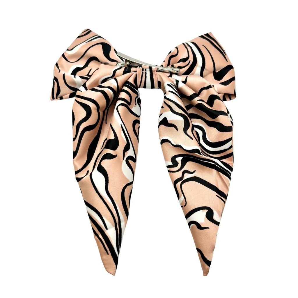 Tan Animal Silk Long Tail Bow