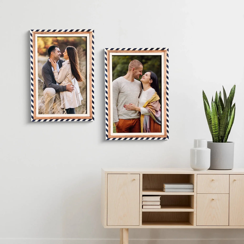 Picture Frame Marquet Bevel Collection Resin Inlay Blue White Pack of 2 Available in 7 Sizes
