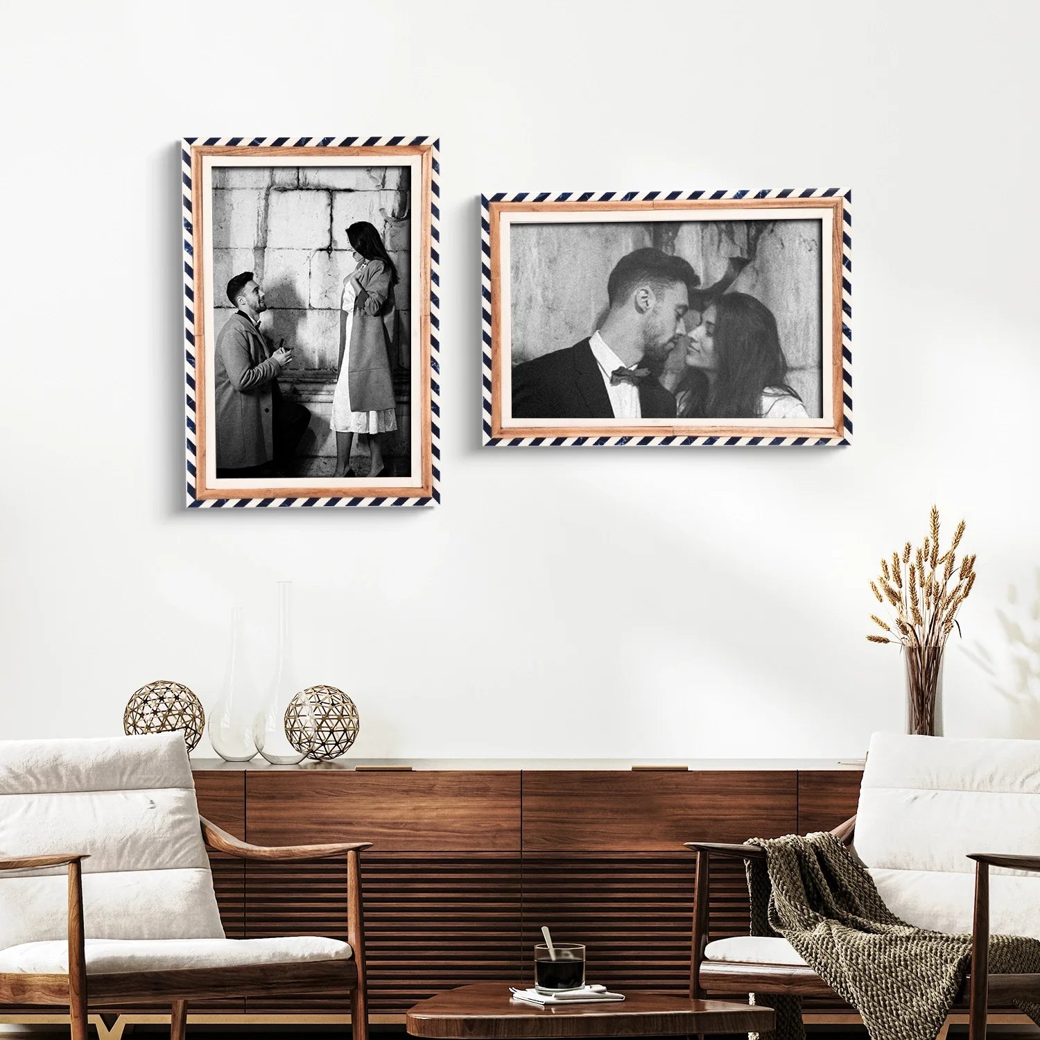 Picture Frame Marquet Bevel Collection Resin Inlay Blue White Pack of 2 Available in 7 Sizes