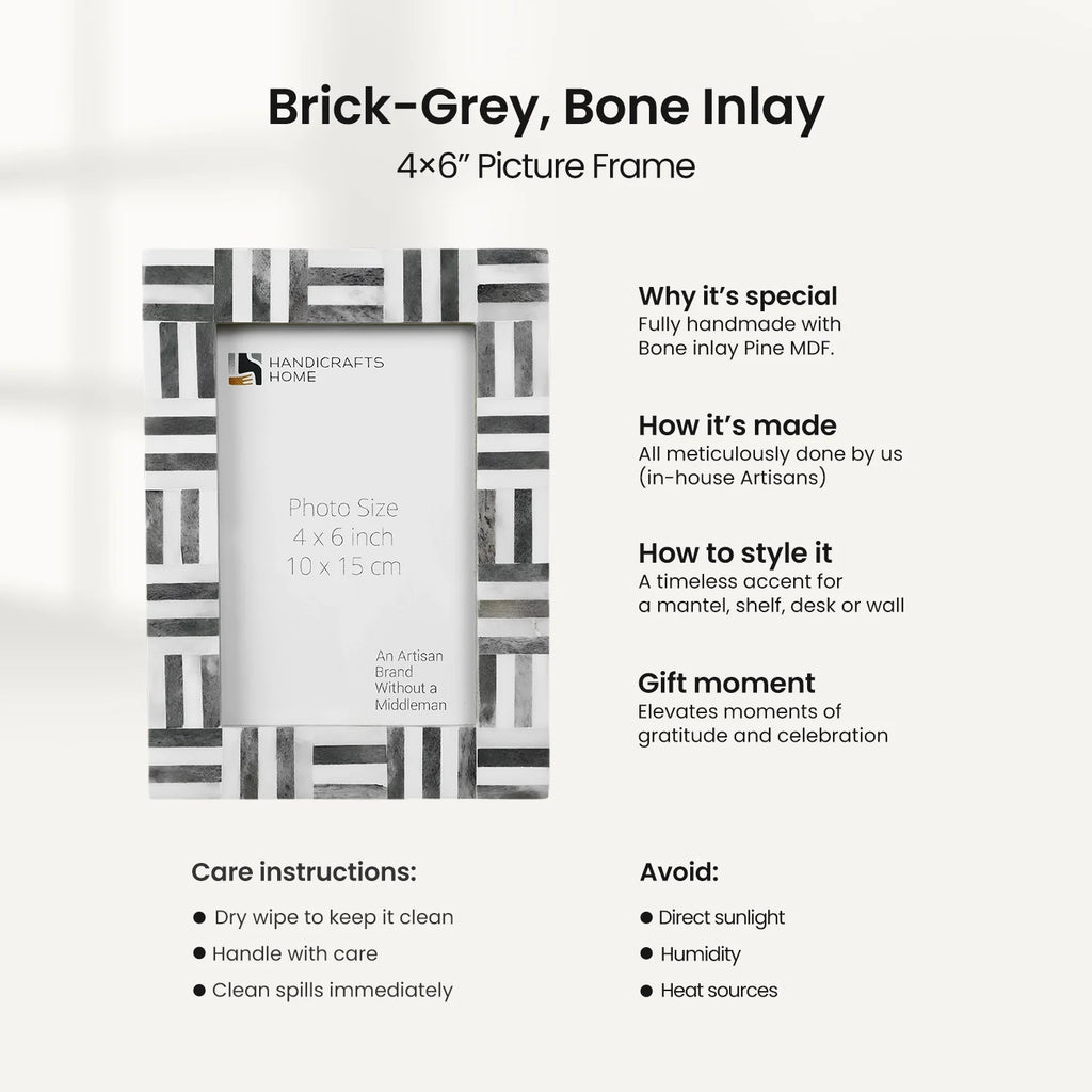 Picture Frames Brick Pattern Bone Inlay, Grey-White, 4x6, 5x7