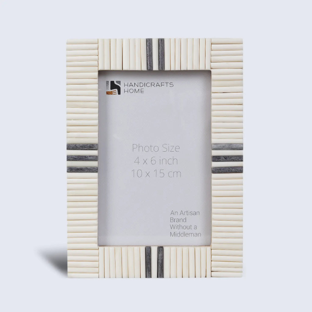 Picture Frame Linear Stripe Collection Bone Inlay White & Grey – 4x6 & 5x7"