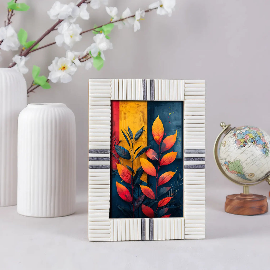 Picture Frame Linear Stripe Collection Bone Inlay White & Grey – 4x6 & 5x7"