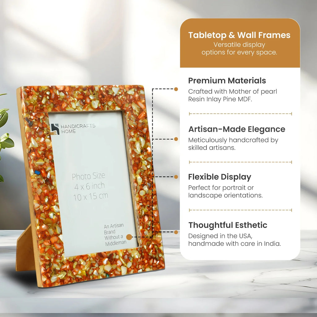 Picture Frame Crush Collection Mother of Pearl & Resin Inlay 4 Colors – 4x6"