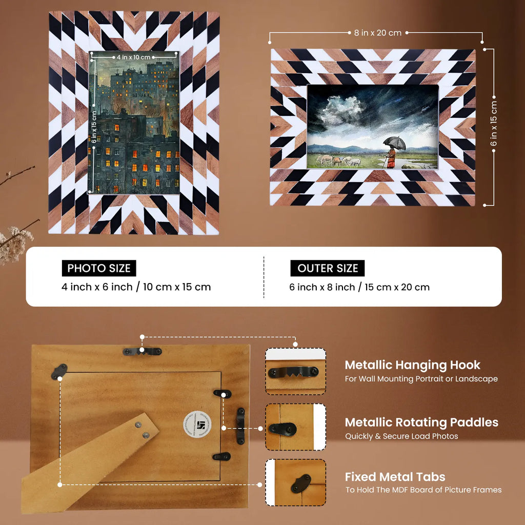 Picture Frame Herringbone Pattern Wood & Resin Inlay - 4x6, 5x7