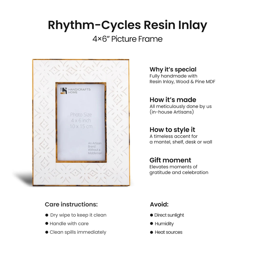 Picture Frames Rhythm Cycles Collection Wood Resin Inlay White 4x6 5x7 8x10"