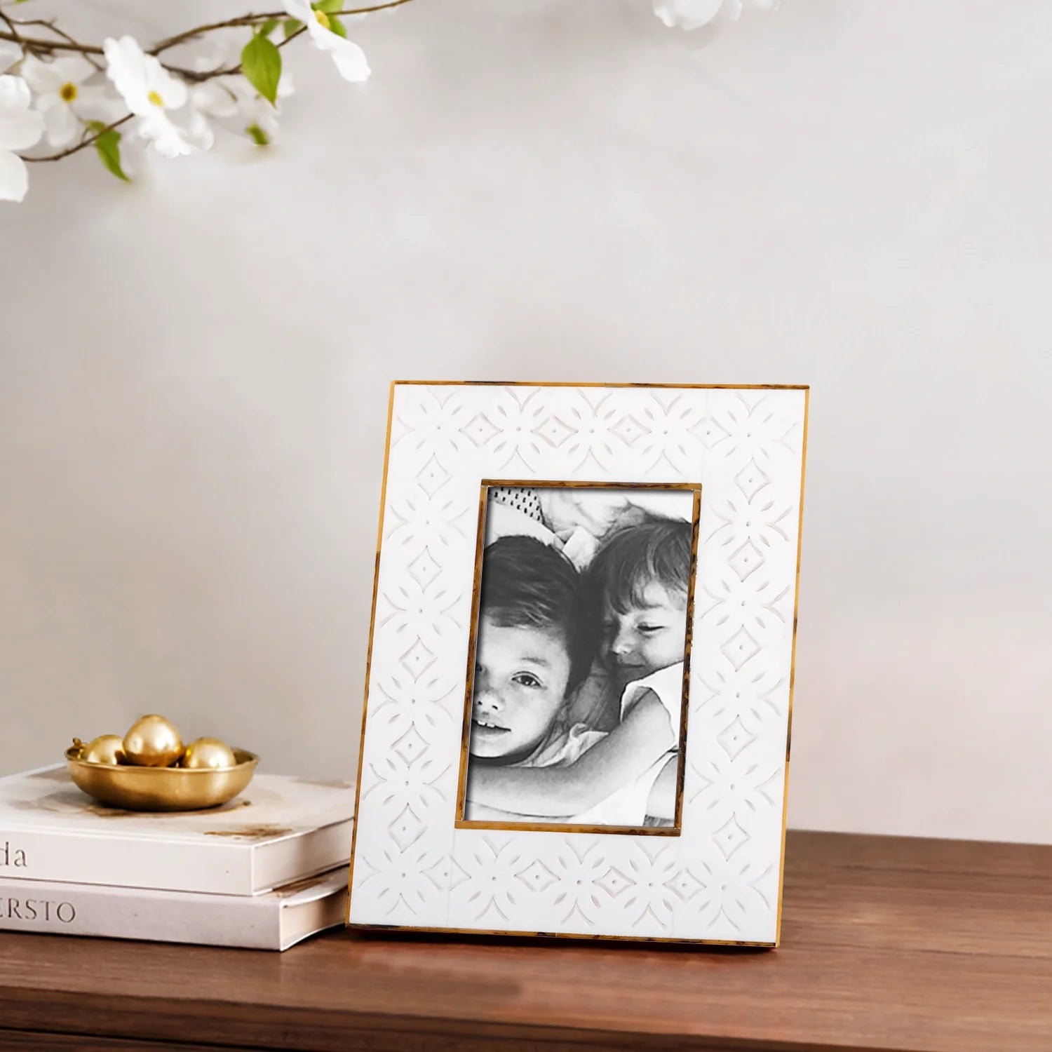 Picture Frames Rhythm Cycles Collection Wood Resin Inlay White 4x6 5x7 8x10"