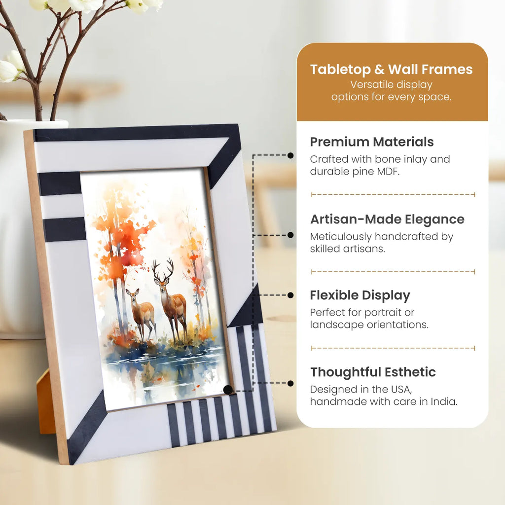 Picture Frames Silhouette Shaped Collection Bone Inlay Black White 4x6 5x7"