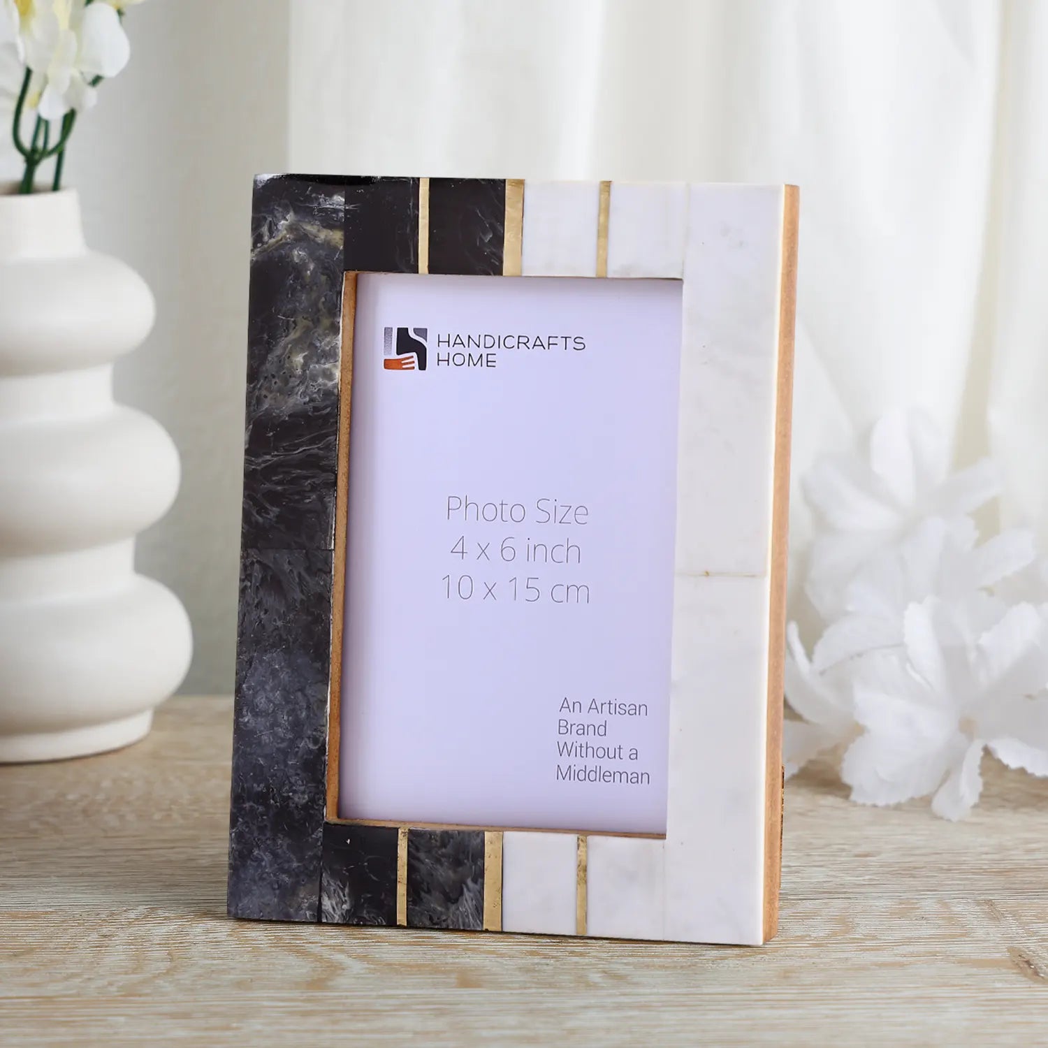 Black White Resin Brass Inlay Picture Frame Tabletop 4x6 5x7