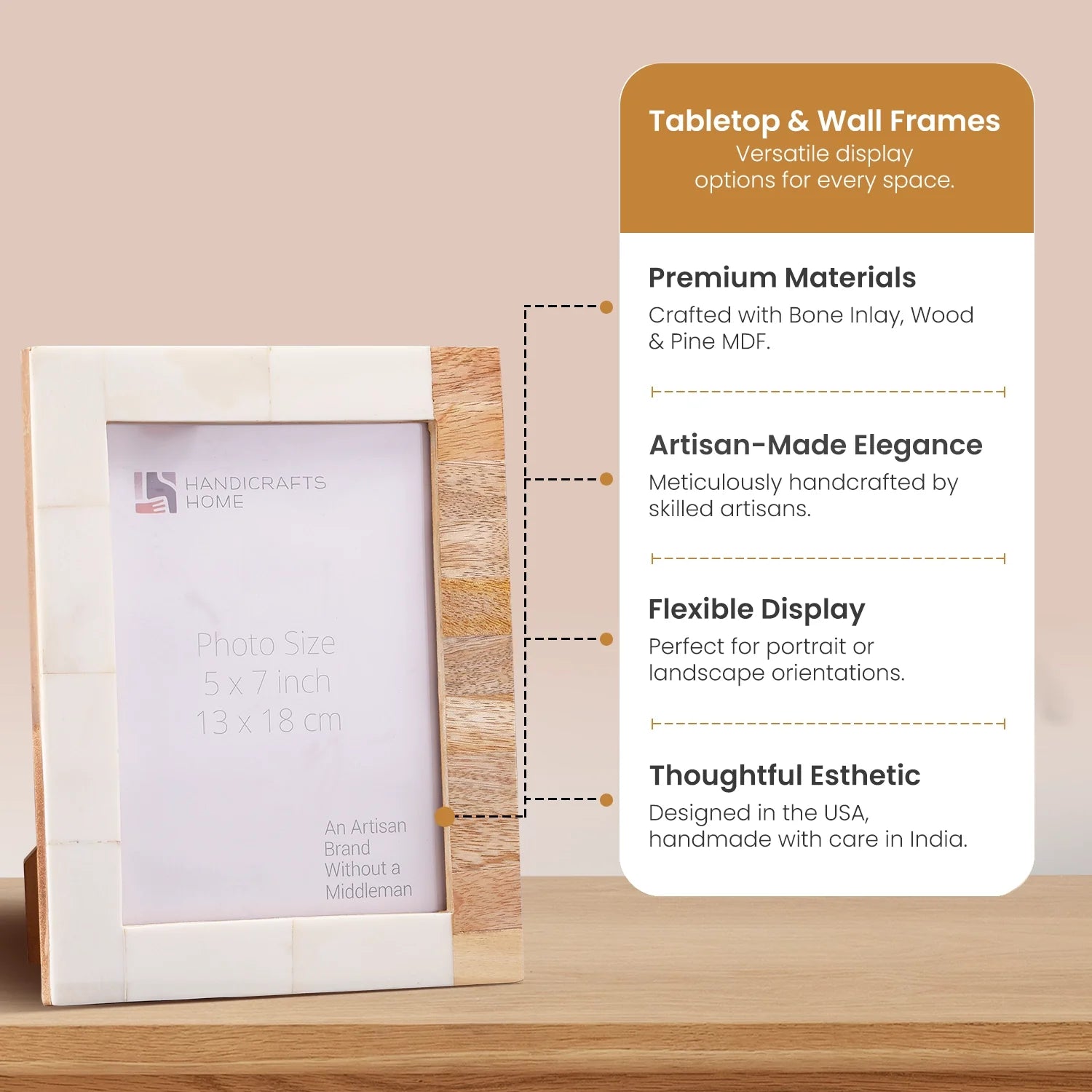 Picture Frame Coastal Classic Collection Bone Inlay & Wood White & Brown – 4x6 & 5x7"