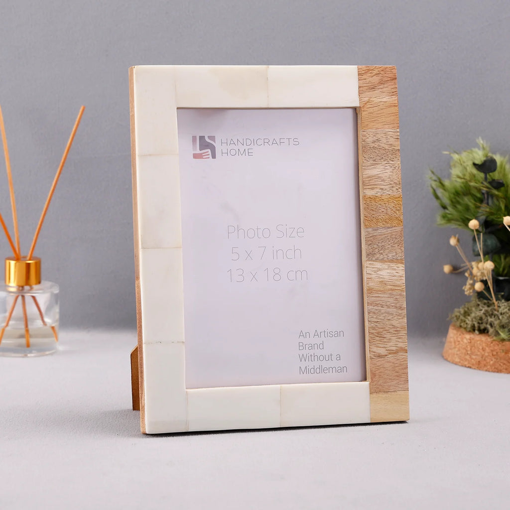 Picture Frame Coastal Classic Collection Bone Inlay & Wood White & Brown – 4x6 & 5x7"