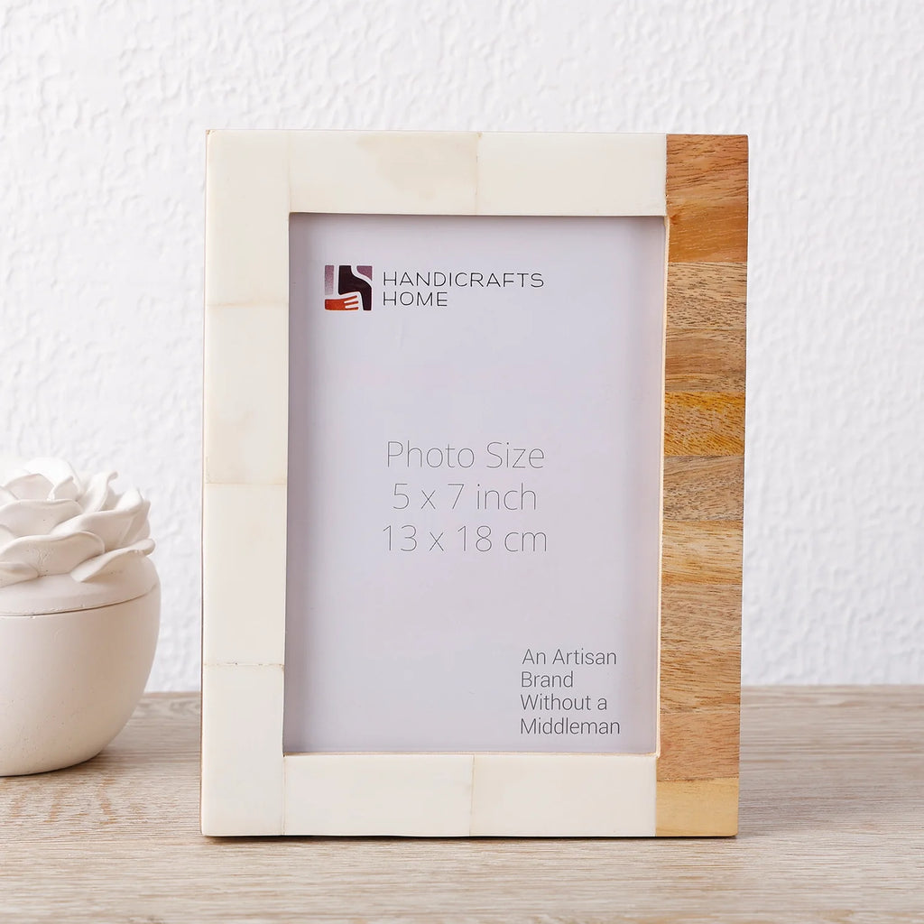 Picture Frame Coastal Classic Collection Bone Inlay & Wood White & Brown – 4x6 & 5x7"