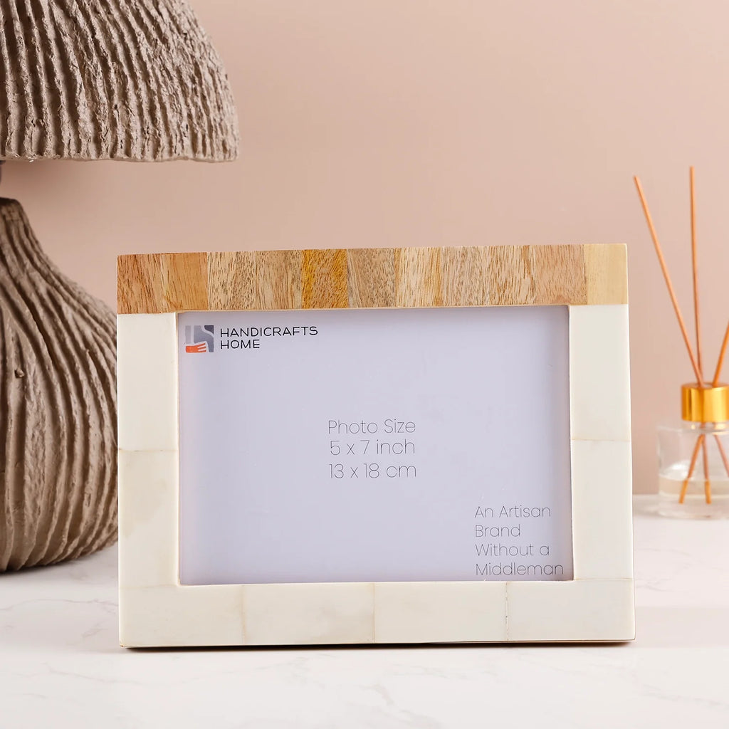 Picture Frame Coastal Classic Collection Bone Inlay & Wood White & Brown – 4x6 & 5x7"