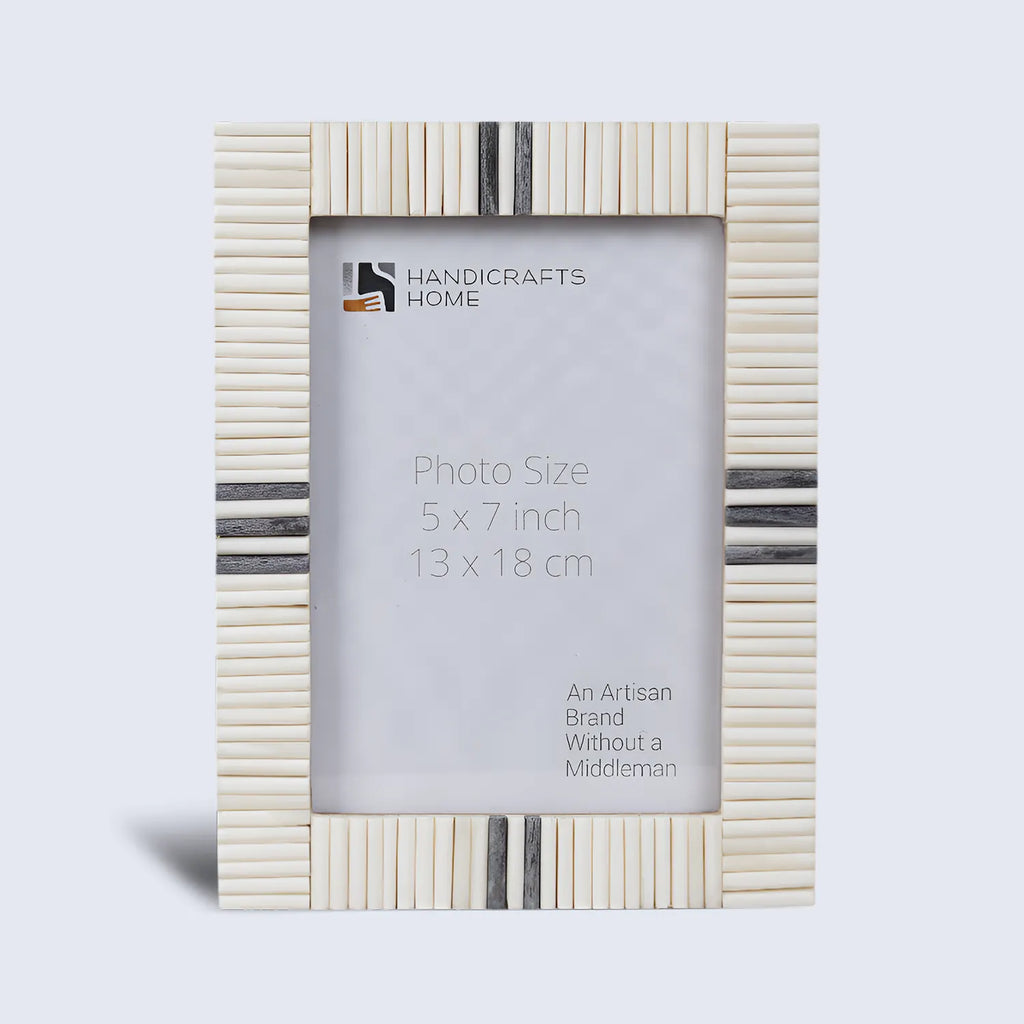 Picture Frame Linear Stripe Collection Bone Inlay White & Grey – 4x6 & 5x7"