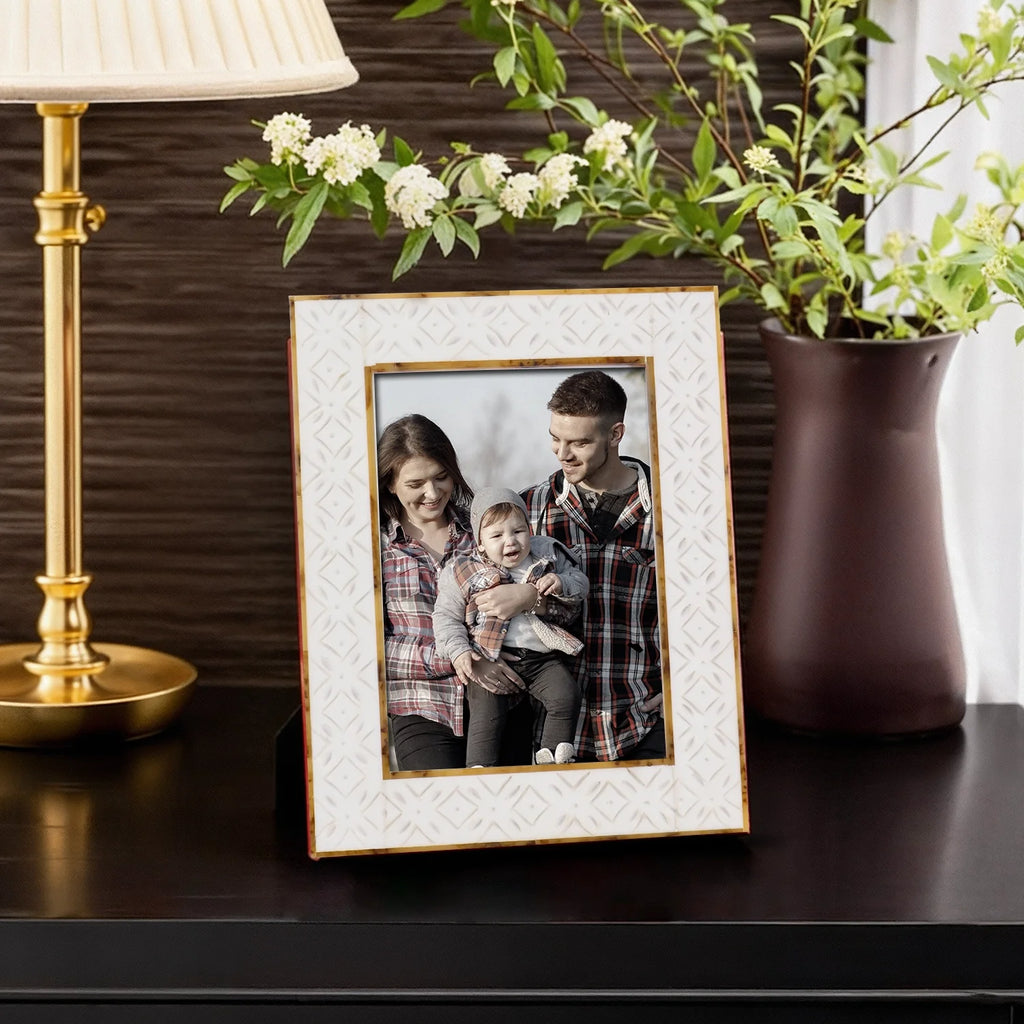 Picture Frames Rhythm Cycles Collection Wood Resin Inlay White 4x6 5x7 8x10"