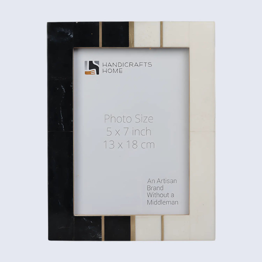 Black White Resin Brass Inlay Picture Frame Tabletop 4x6 5x7