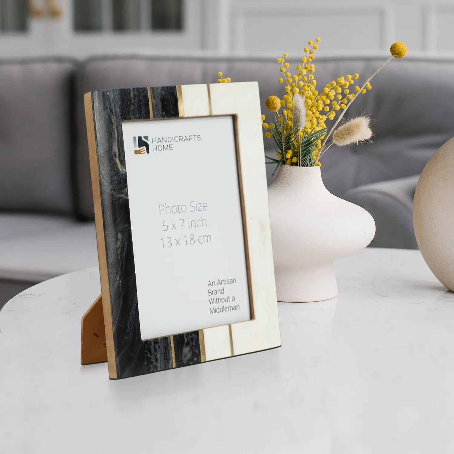 Black White Resin Brass Inlay Picture Frame Tabletop 4x6 5x7