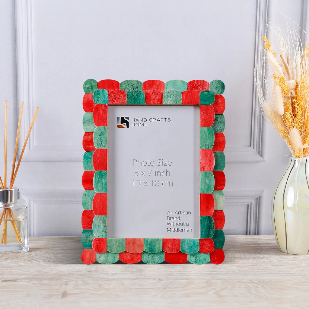 Picture Frame Scalloped Art Collection Bone Inlay Green Red 3 Sizes