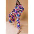 Printed Woven Jumpsuit in Blue with Flowers And Leaf Designs | Long Sleeve Romper