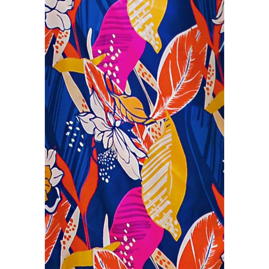 Printed Woven Jumpsuit in Blue with Flowers And Leaf Designs | Long Sleeve Romper
