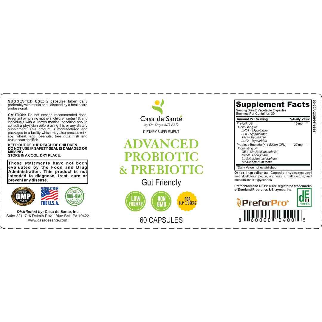 Advanced Probiotic & Prebiotic | Low FODMAP & GLP-1 Daily Gut Health & Microbiome Balance