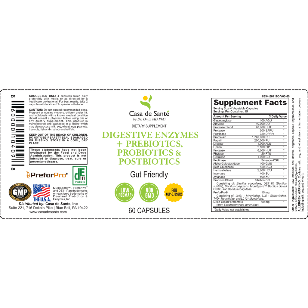 FODMAP Digestive Enzymes + Prebiotics + Probiotics + Postbiotics MD PhD Formulated Gut Friendly Low FODMAP