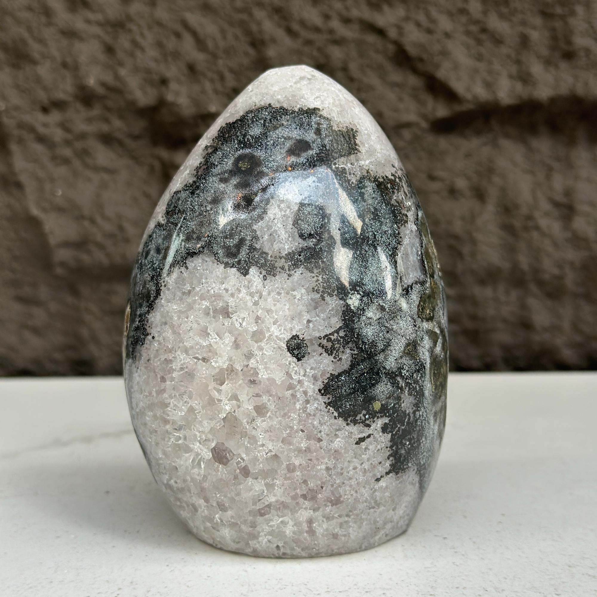 Quartz, Amethyst and Agate Stone Egg, 3 Lb Oval Full polished Crystal