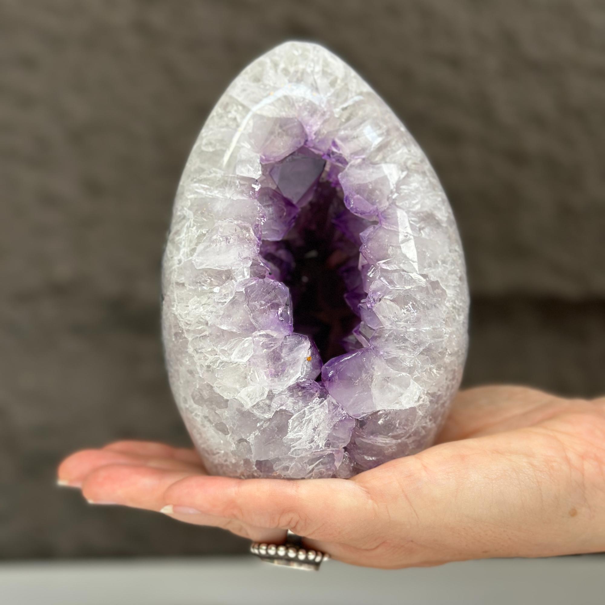 Quartz, Amethyst and Agate Stone Egg, 3 Lb Oval Full polished Crystal