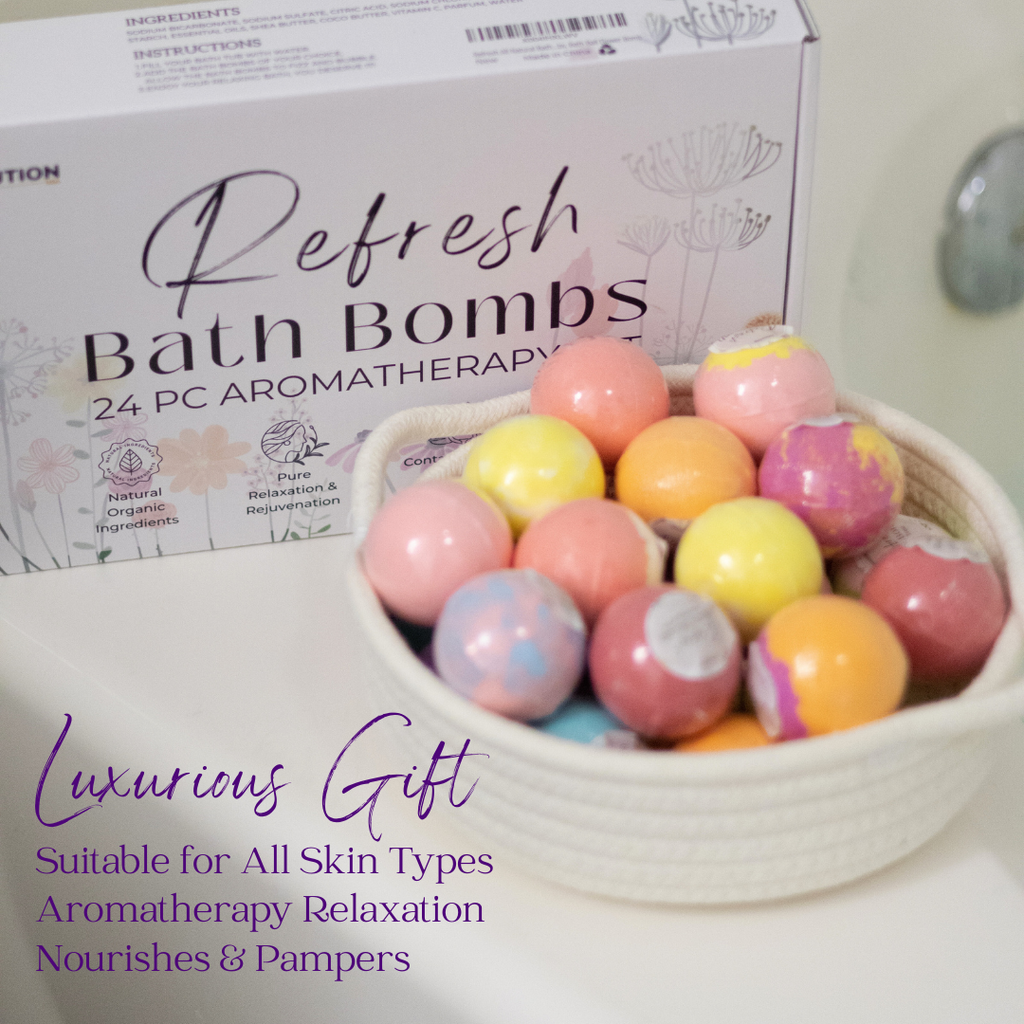 EvolutionUSA Refresh Bath Bombs for Women & Kids – 24 Lush Bath Bombs Mini Sized, Organic Bathbomb Set, Women & Kids Bath Fizz, Luxury Gift for Mother’s Day, Easter, Valentines, Birthday or Self Care