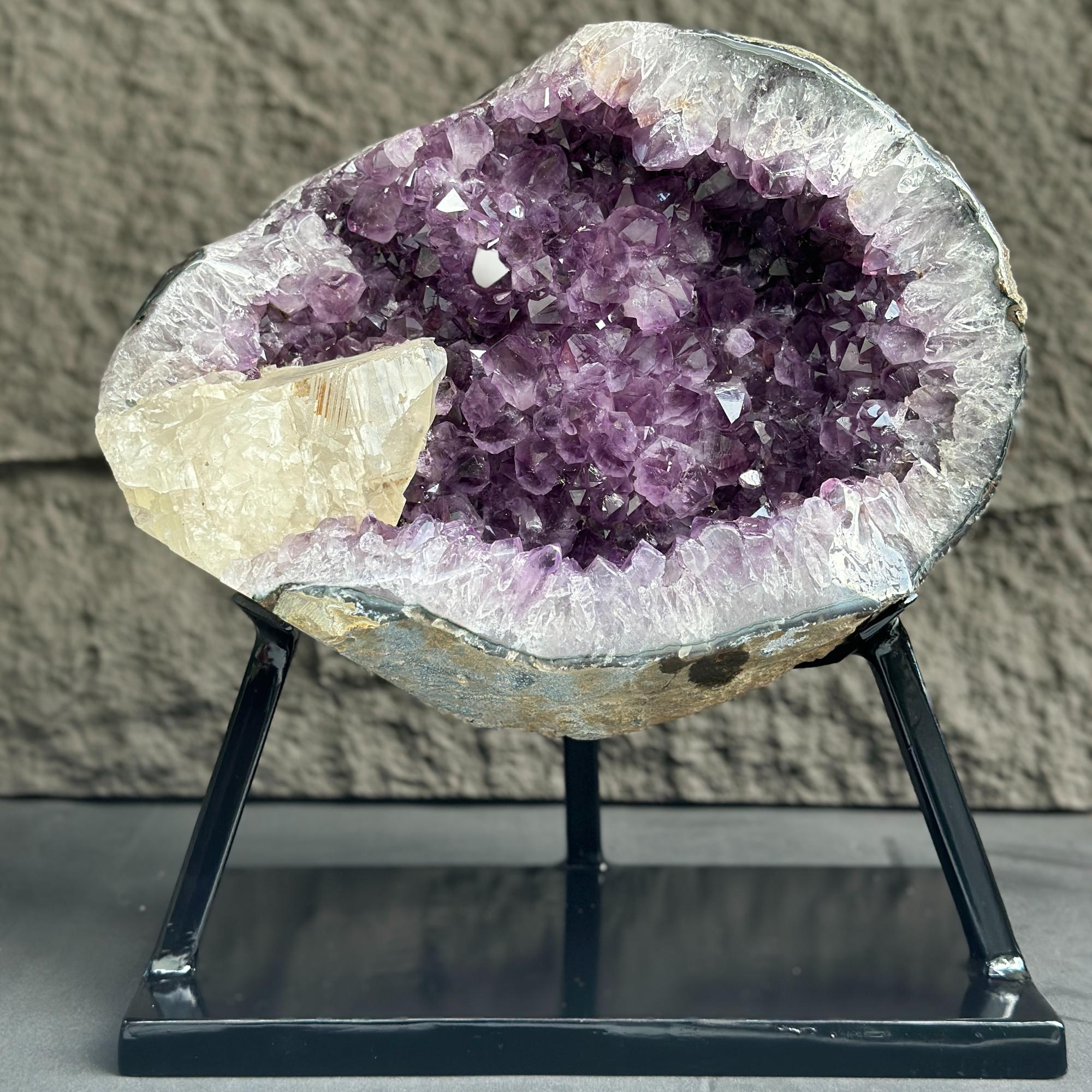 Rare Crystal Geode with Calcite, Outstanding Quality Amethyst