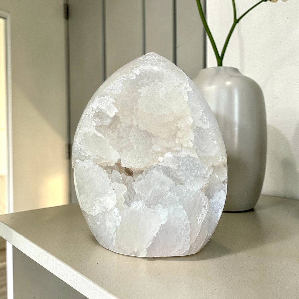 Rare White Quartz Crystal With Calcite & Agate
