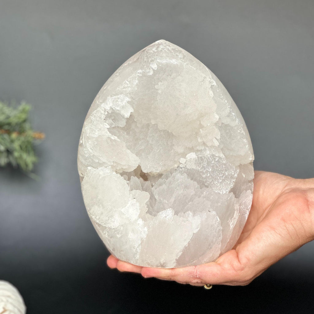 Rare White Quartz Crystal With Calcite & Agate