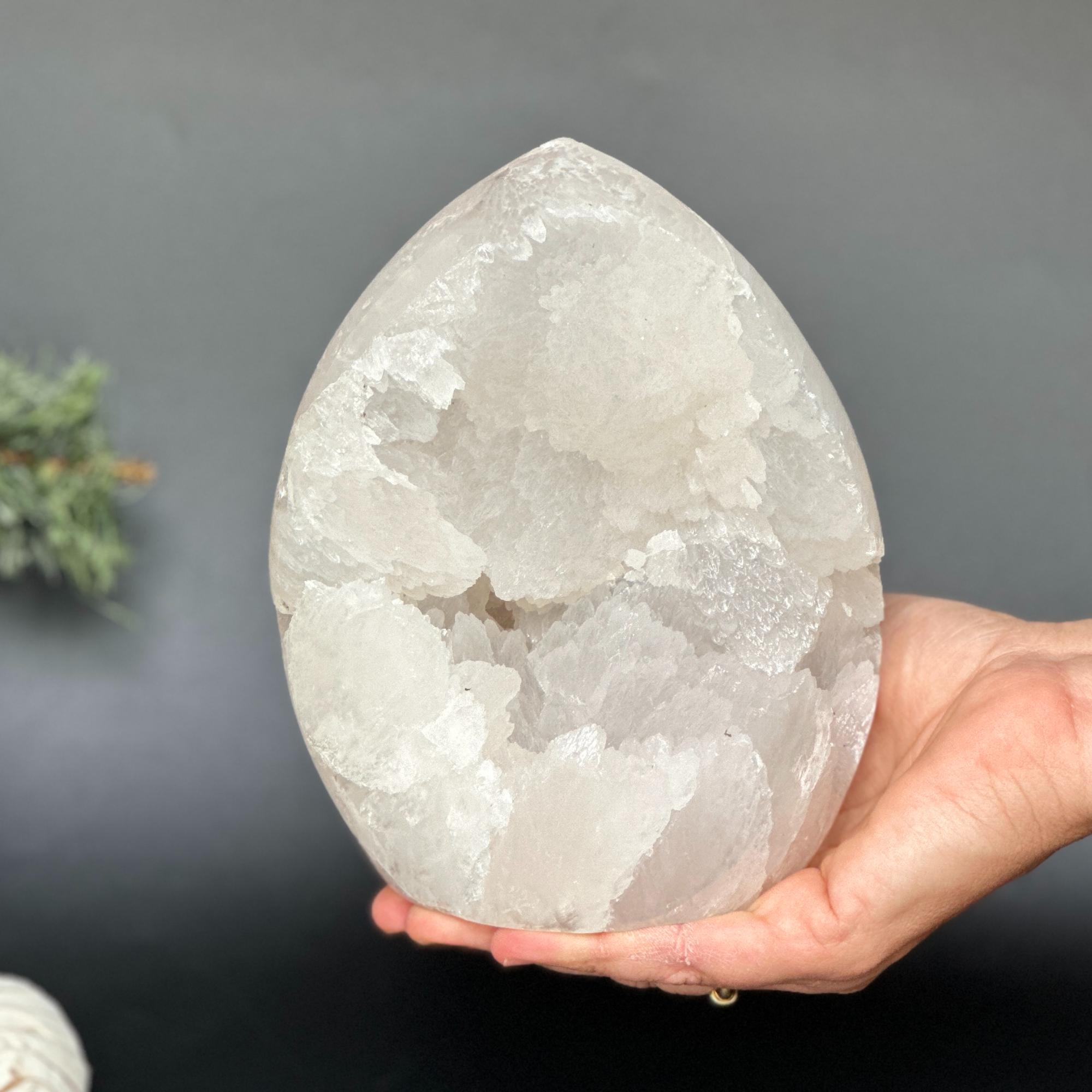 Rare White Quartz Crystal With Calcite & Agate