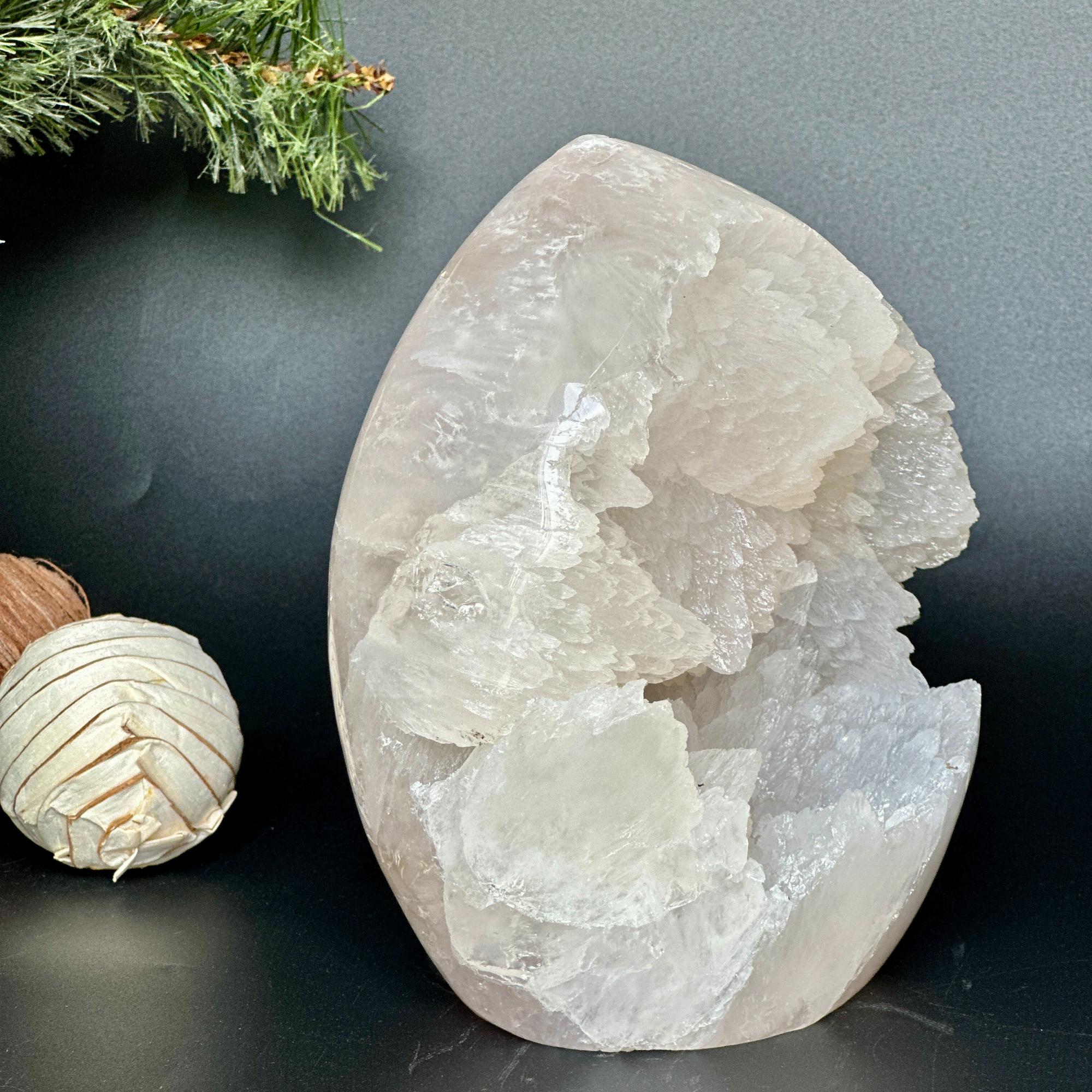 Rare White Quartz Crystal With Calcite & Agate