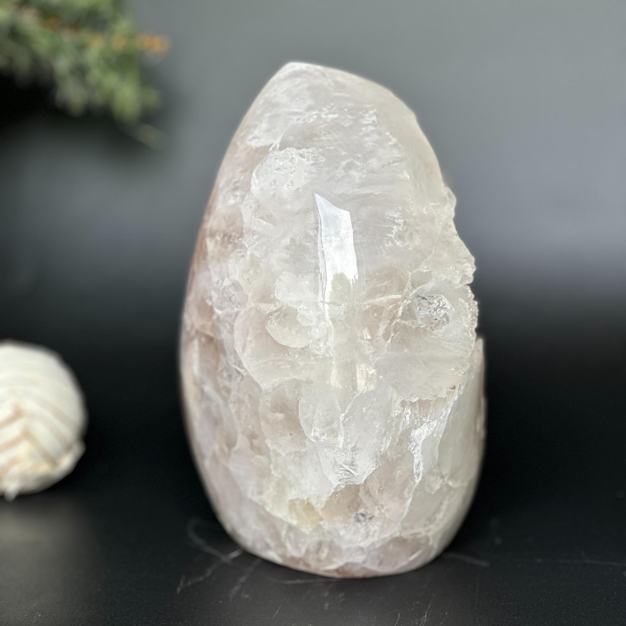 Rare White Quartz Crystal With Calcite & Agate