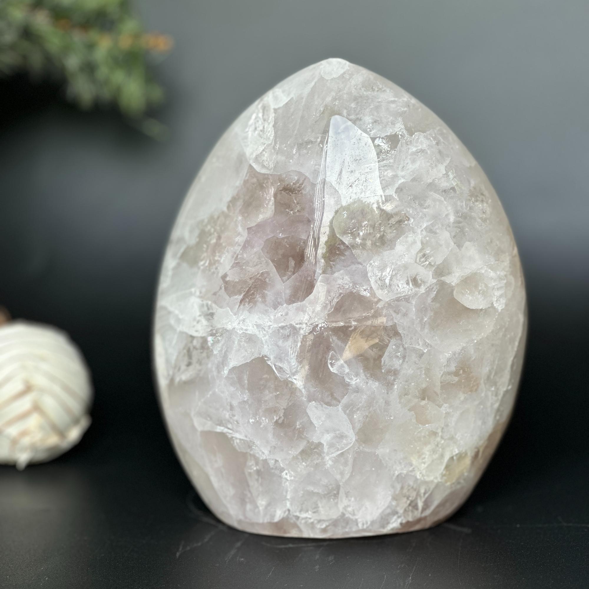 Rare White Quartz Crystal With Calcite & Agate