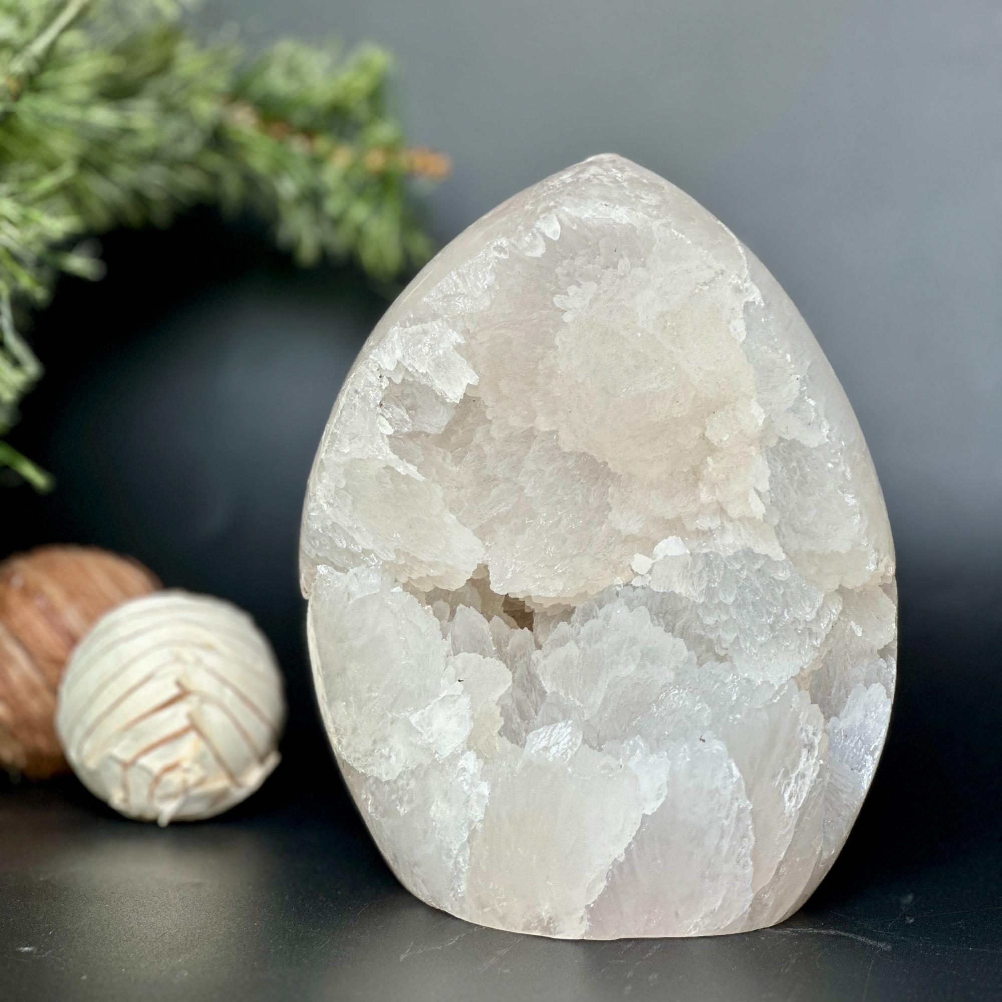 Rare White Quartz Crystal With Calcite & Agate