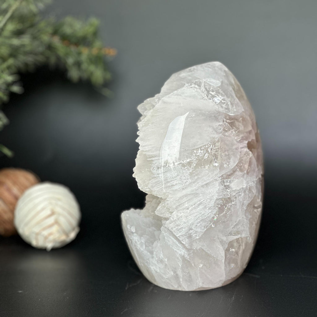 Rare White Quartz Crystal With Calcite & Agate