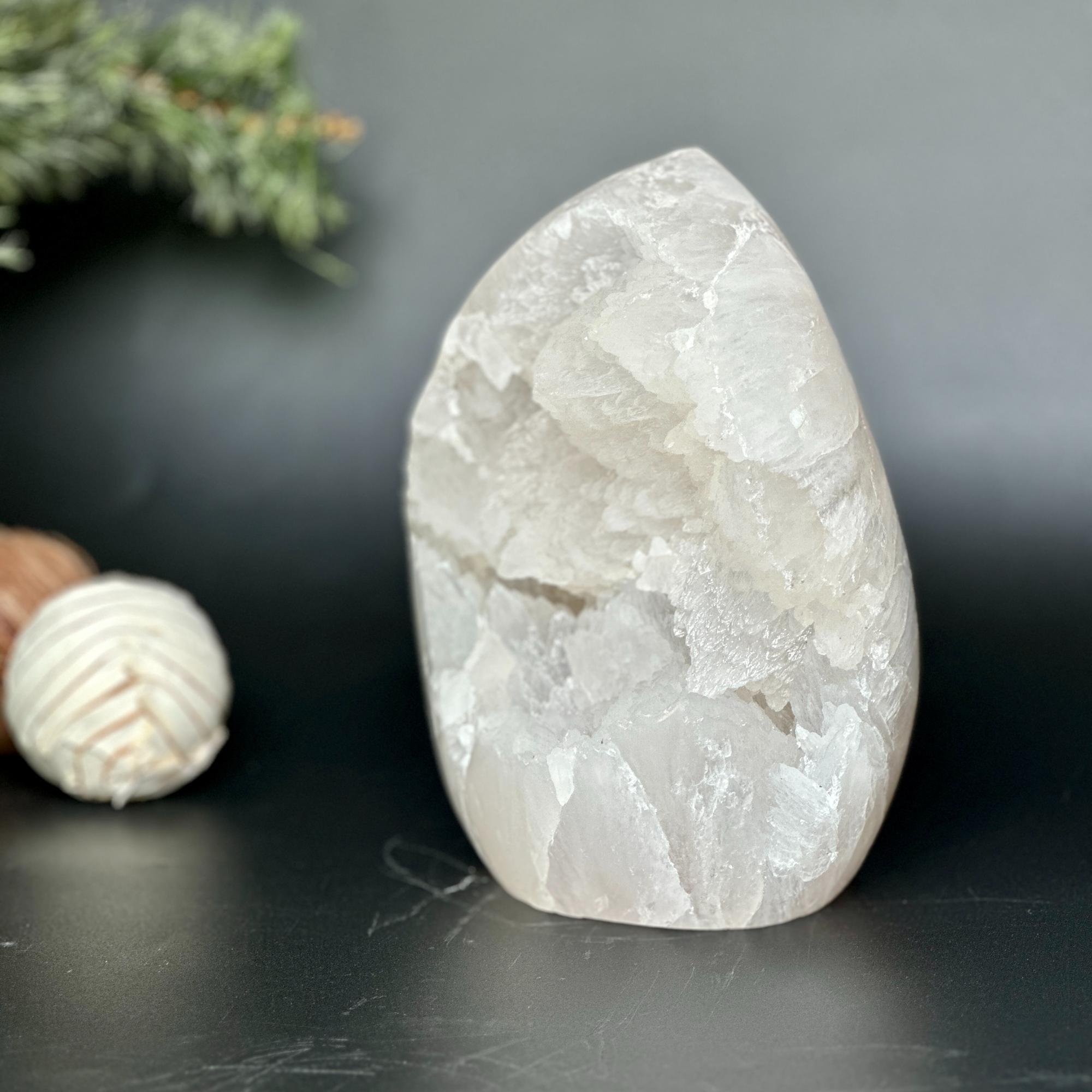 Rare White Quartz Crystal With Calcite & Agate