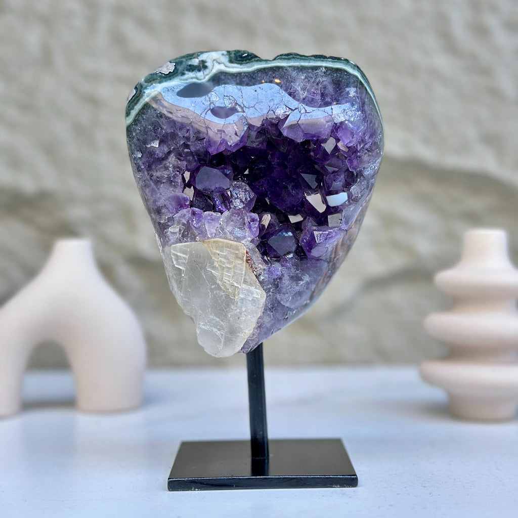 Raw Amethyst Geode on Metal Stand