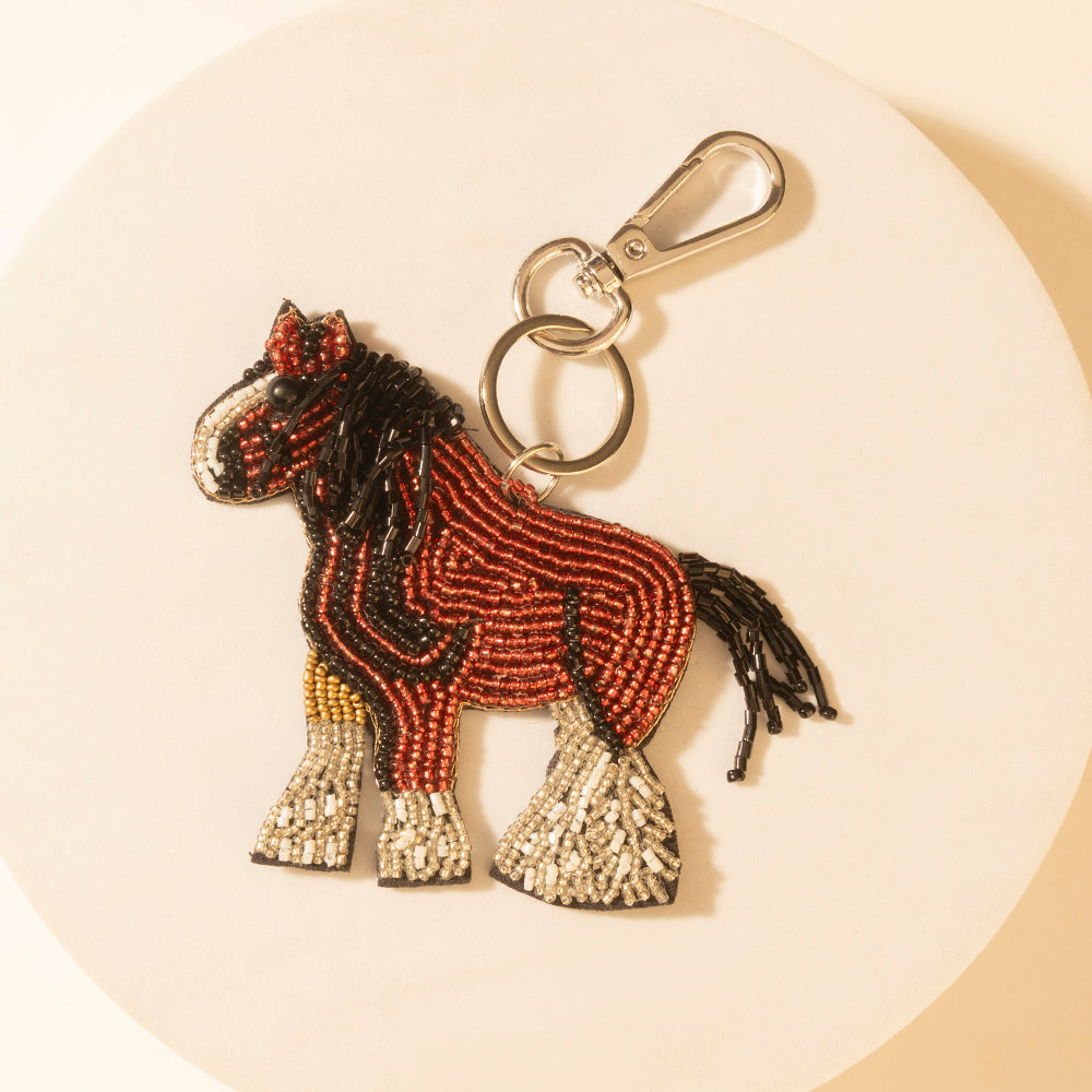 Myra Barnyard Horse Bronco Beaded Keychain in Hoof Red