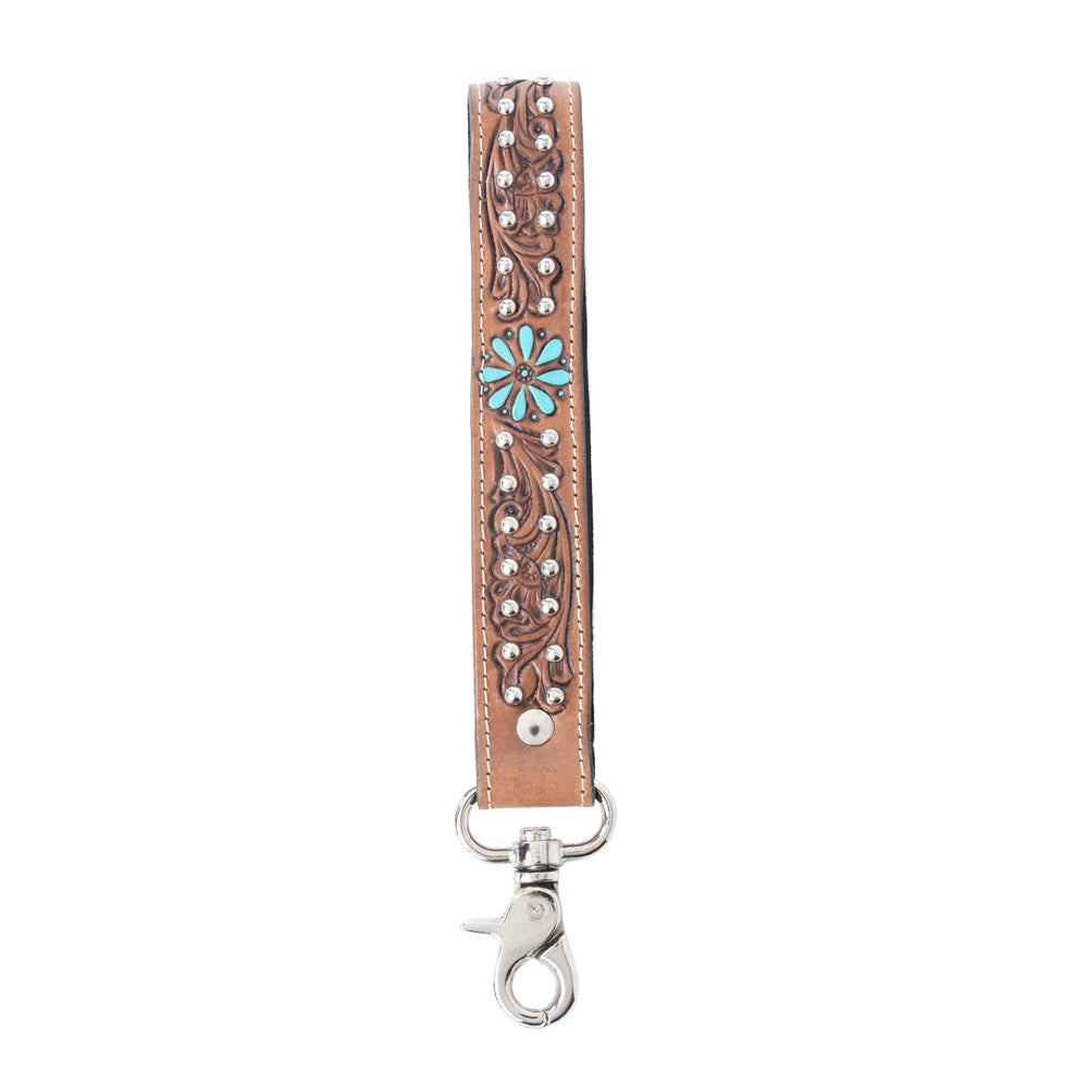 Myra Desert Daisy Handtooled Leather Keyfob in Cactus Umber