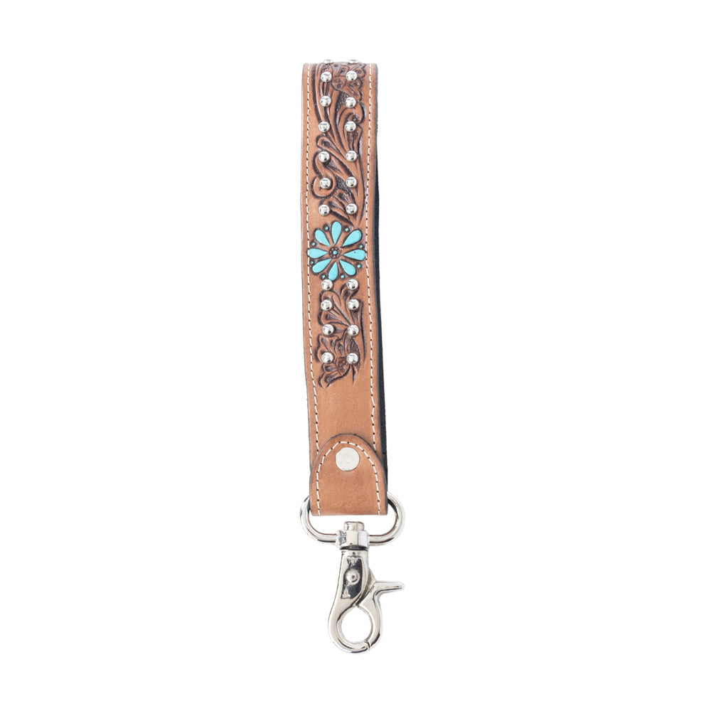 Myra Desert Daisy Handtooled Leather Keyfob in Cactus Umber