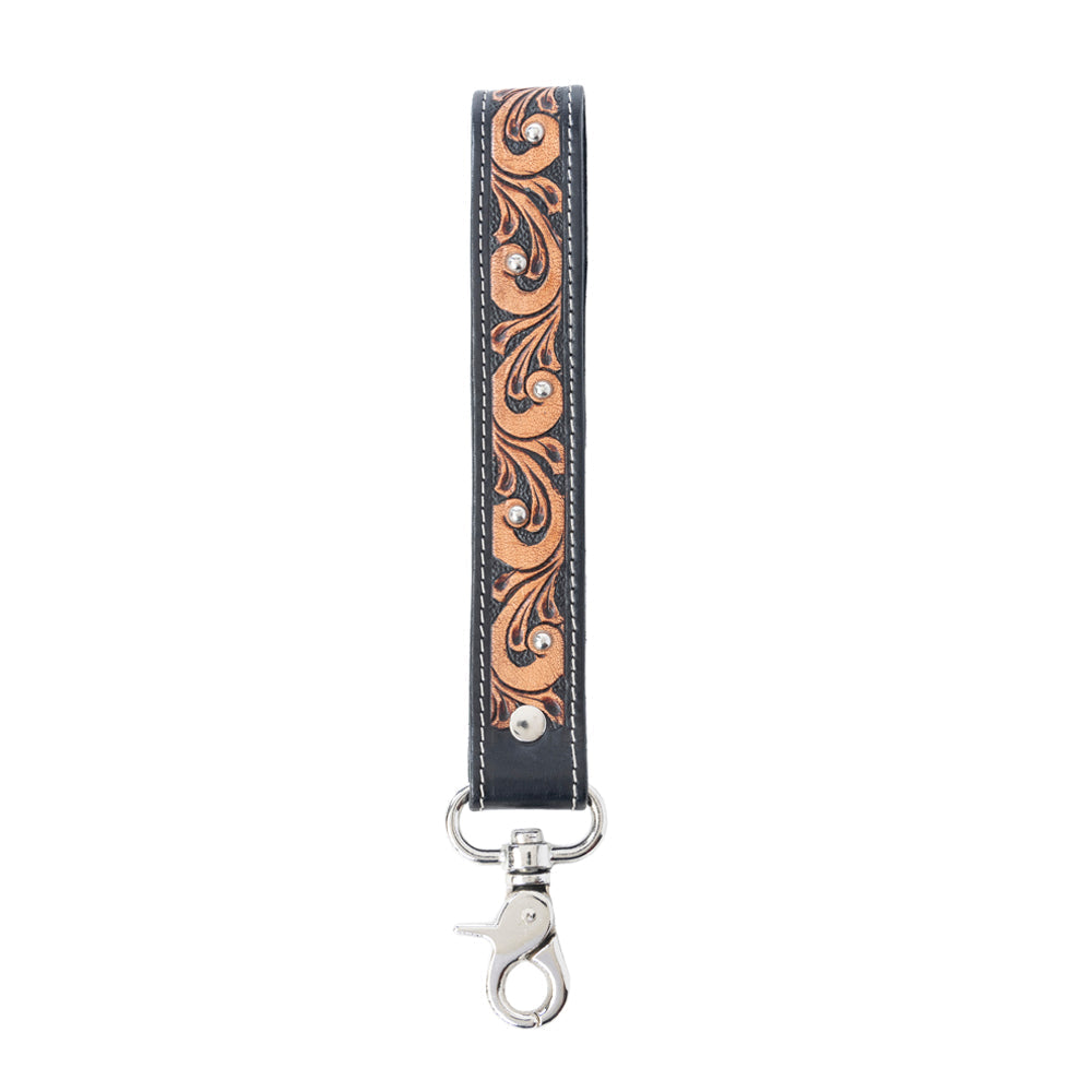 Myra Western Whirl Handtooled Leather Keyfob in Desert Brown