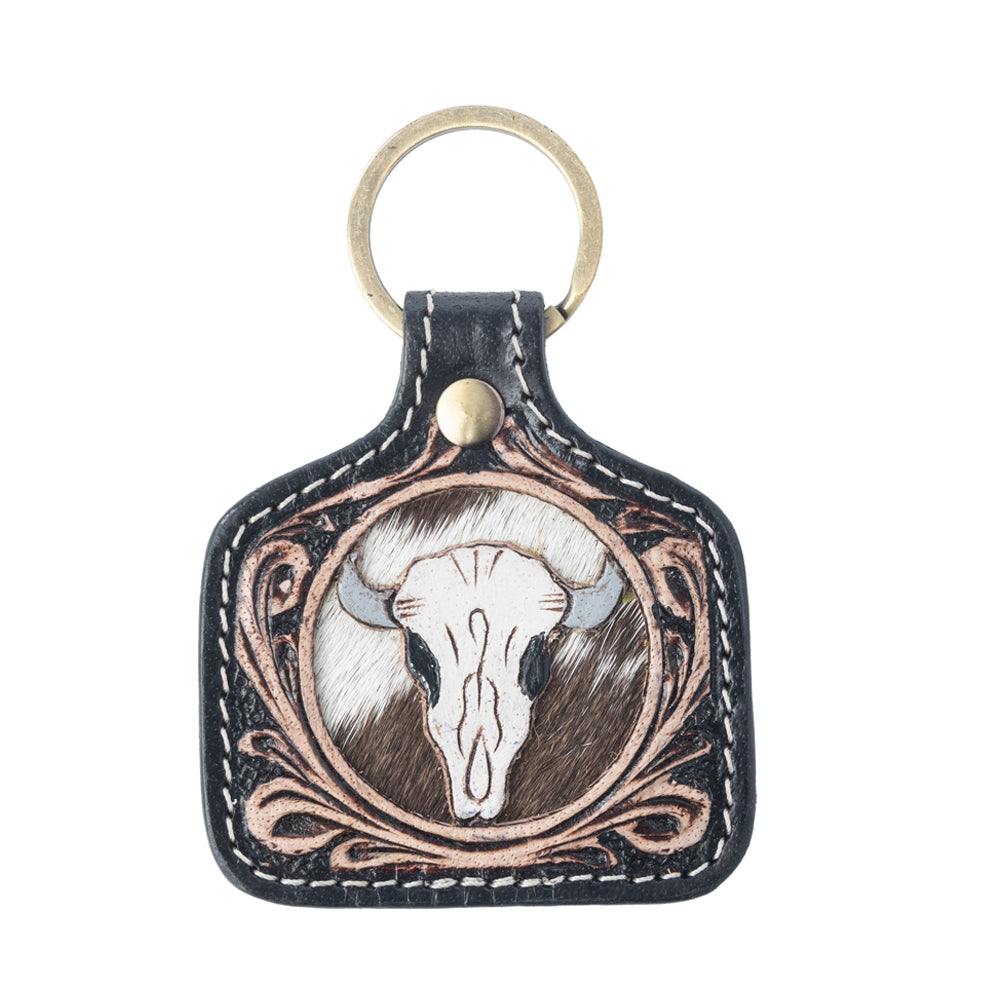 Myra Dusthorn Relic Handtooled Leather Keyfob in Wood Brown