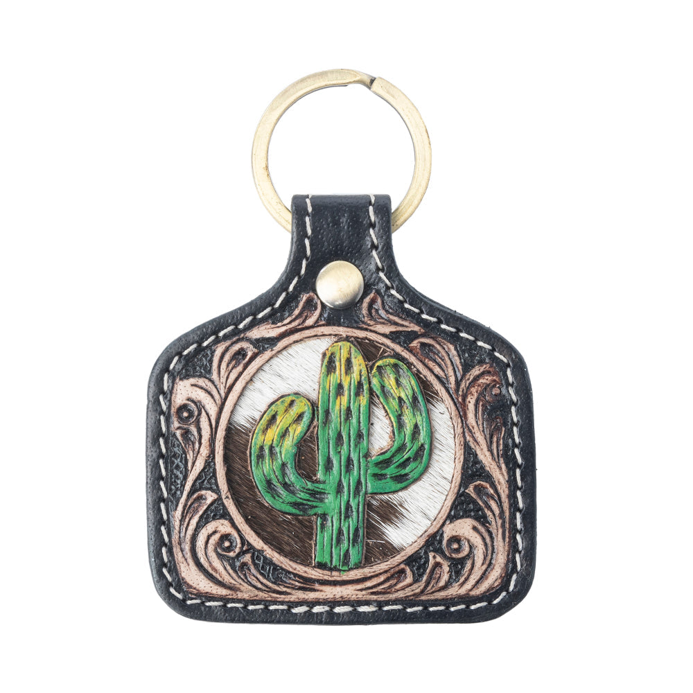 Myra Saguaro Spirit Handtooled Leather Keyfob in Sage Brown