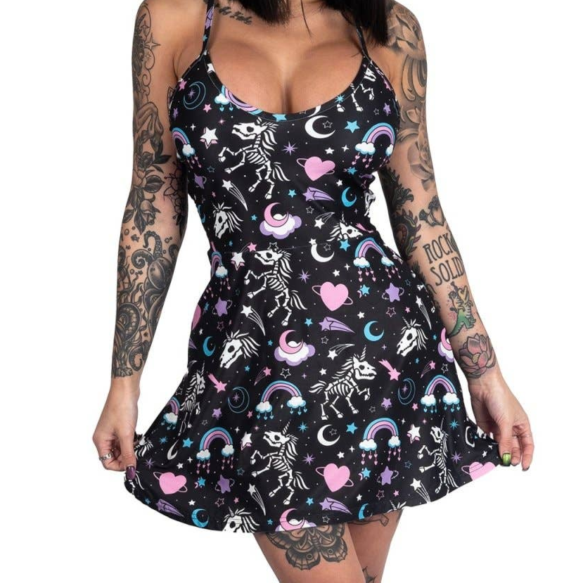 Gothic Skeleton Unicorns Skater Dress