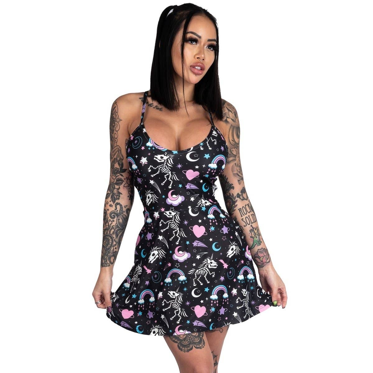 Gothic Skeleton Unicorns Skater Dress