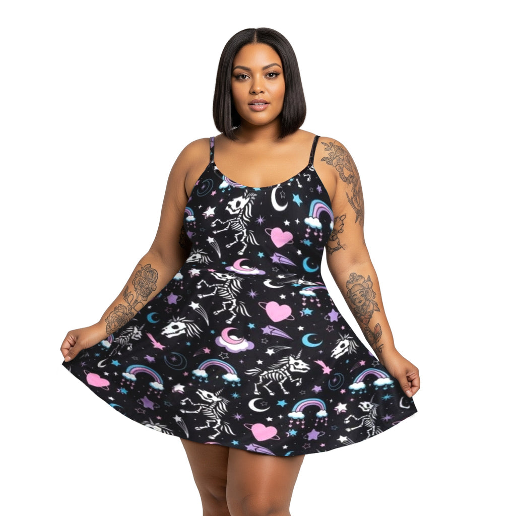 Gothic Skeleton Unicorns Skater Dress