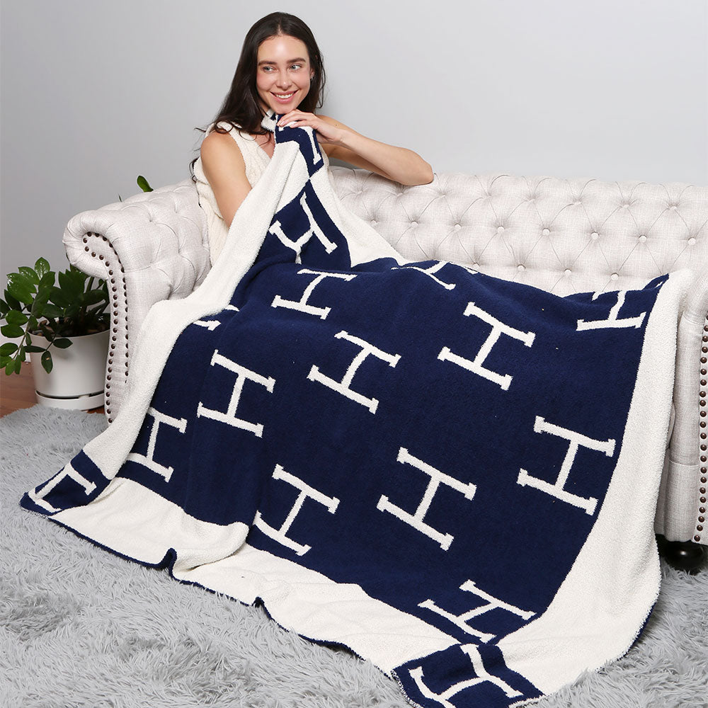 H Patterned Reversible Throw Blanket